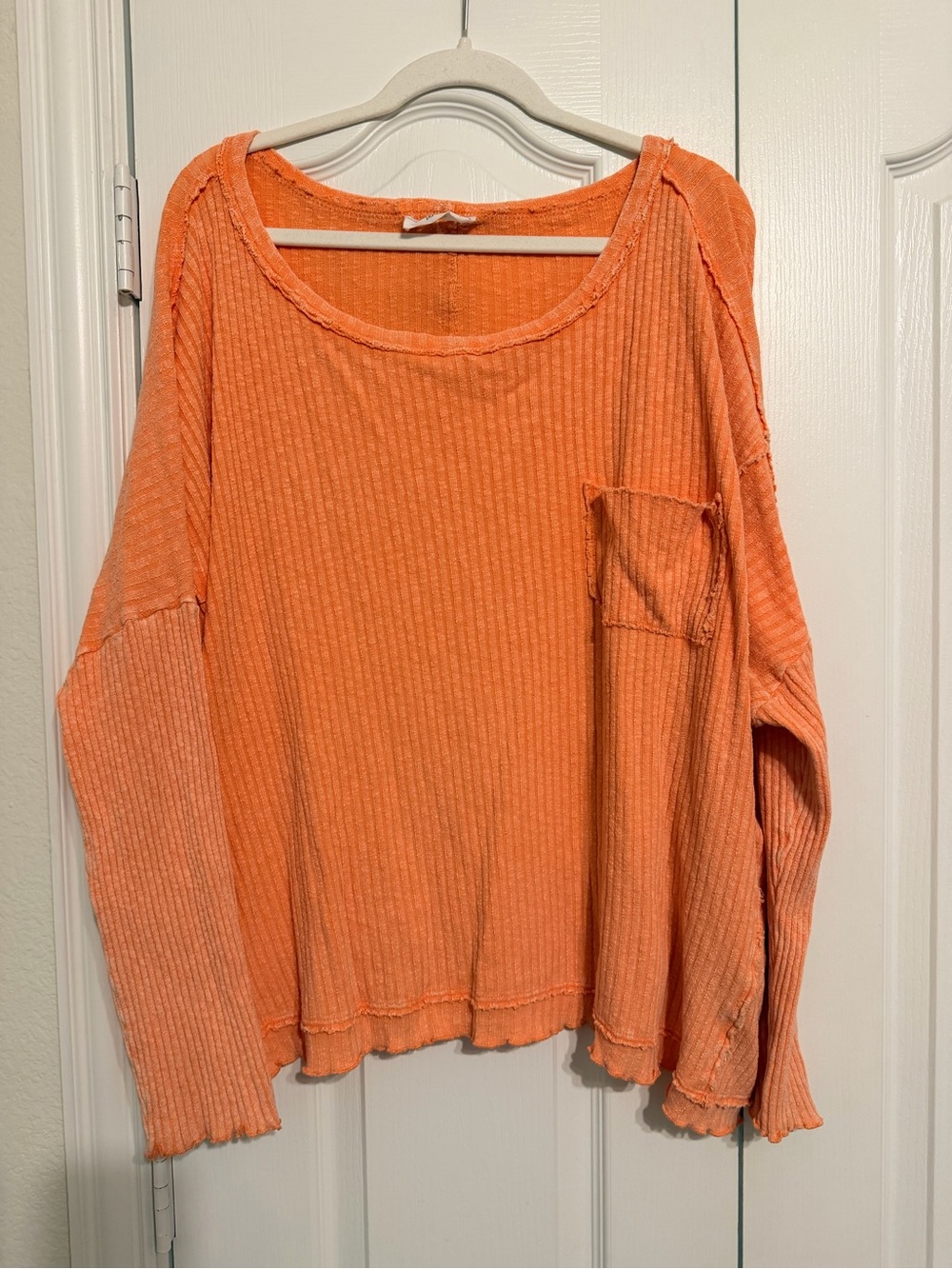 TALULAH Coral-Orange Ribbed Scoop Neck Pocket Sweater